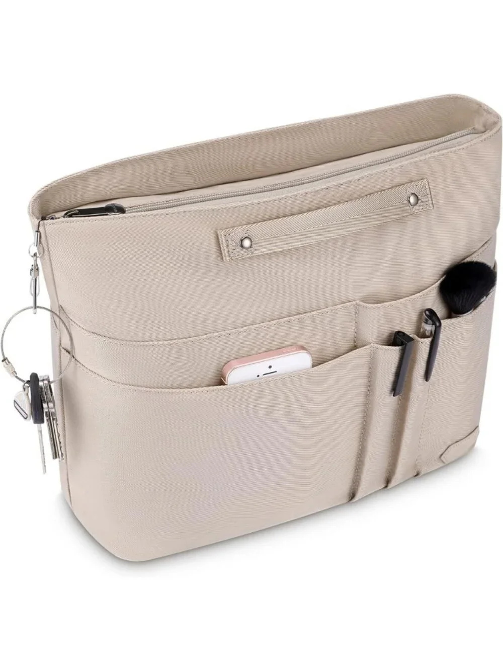 Zippered Handbag Organizer Insert with 15 Pockets for Tote Bags & Purses